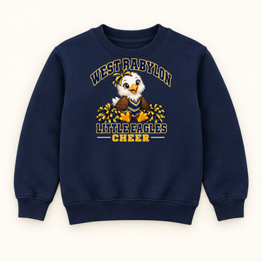 West Babylon Little Eagles youth crewneck in Navy, front view
