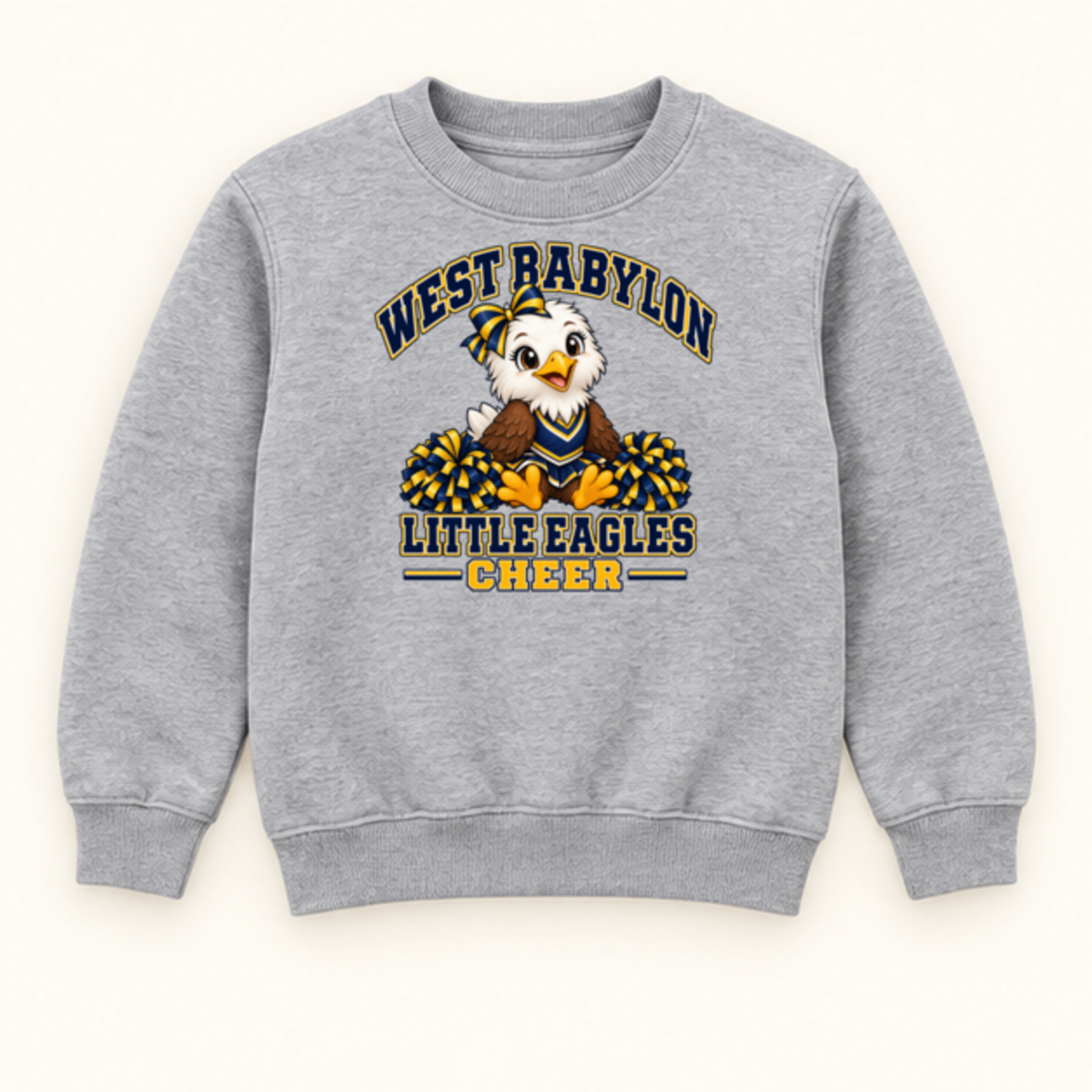 West Babylon Little Eagles youth crewneck in Sport Grey, front view