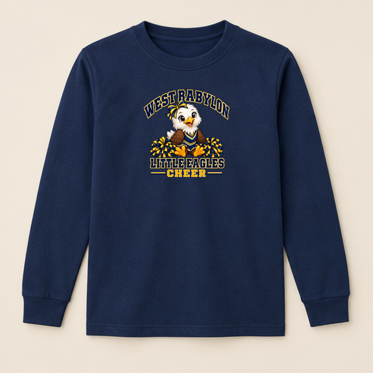 Navy West Babylon Little Eagles youth long-sleeve cheer shirt
