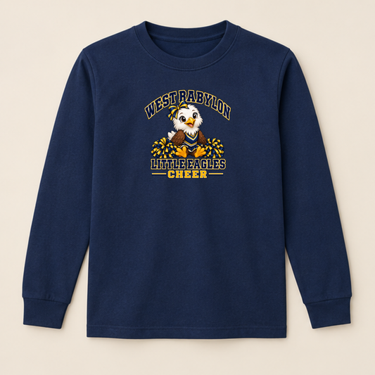 Navy West Babylon Little Eagles youth long-sleeve cheer shirt