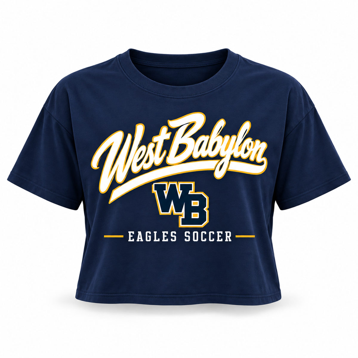 West Babylon Eagles Soccer Women's Pro Script Boxy Crop Tee in Navy