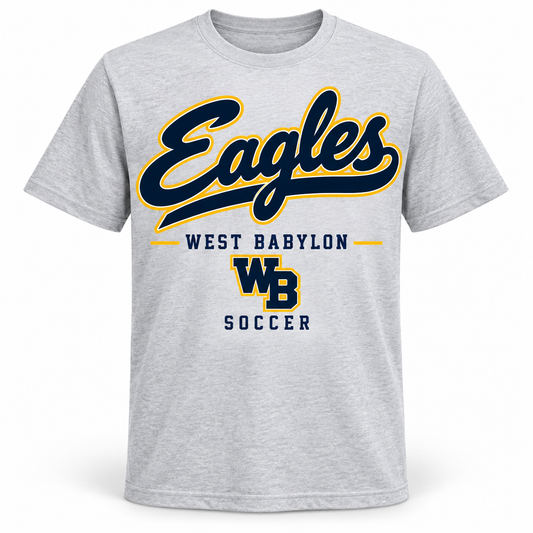 West Babylon Eagles Soccer Eagles Script Everyday T-Shirt in Heather Gray