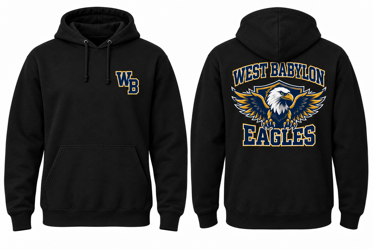 West Babylon Eagles black hoodie front and back concept
