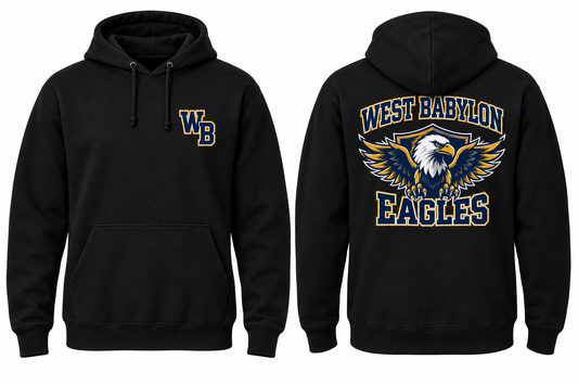 West Babylon Eagles black hoodie front and back concept