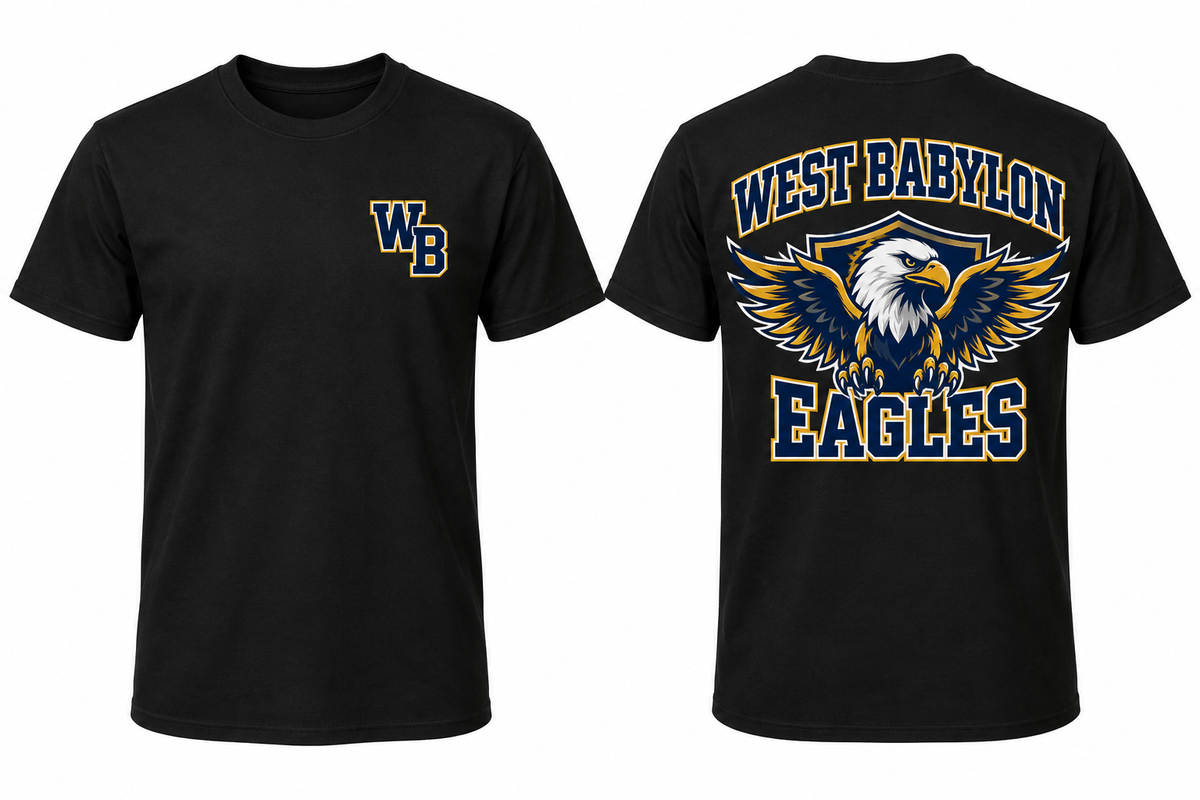 West Babylon Eagles black tee front and back concept