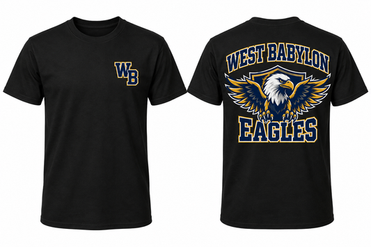 West Babylon Eagles black tee front and back concept