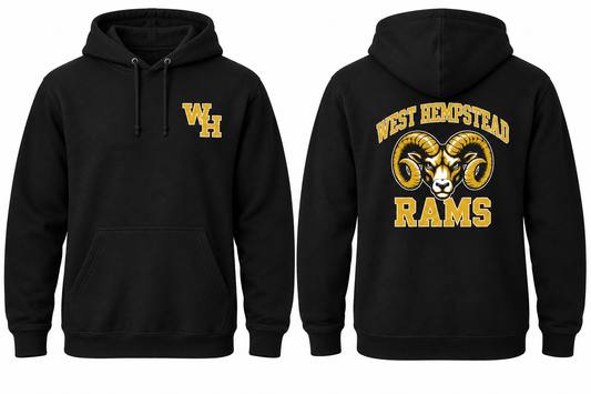 WEST HEMPSTEAD RAMS black hoodie front and back