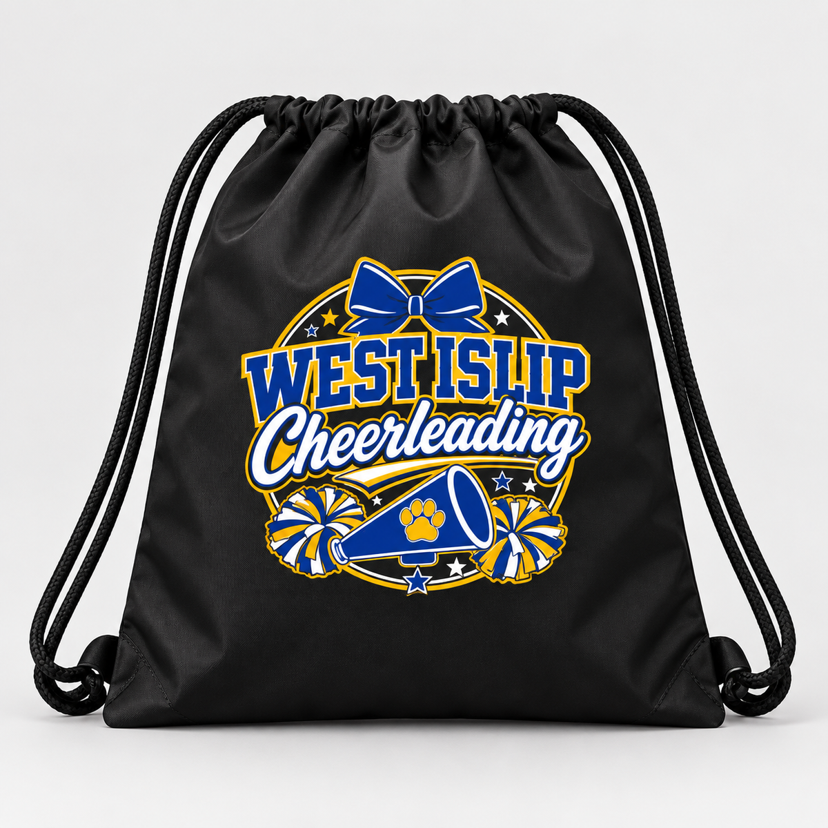 Black West Islip Cheerleading drawstring bag