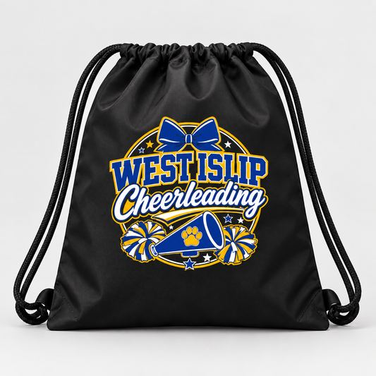 Black West Islip Cheerleading drawstring bag