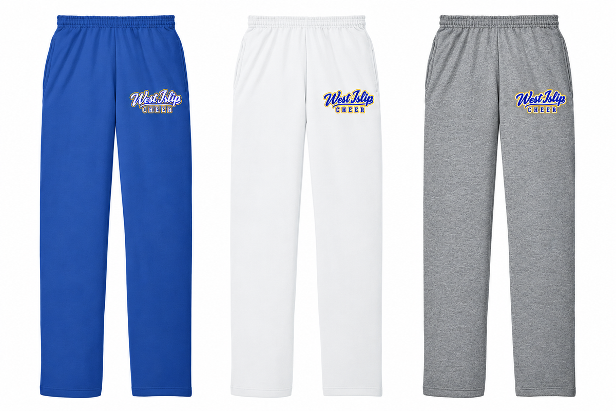 West Islip Cheer solid fleece lounge pants in Royal, White and Athletic Heather; sold individually