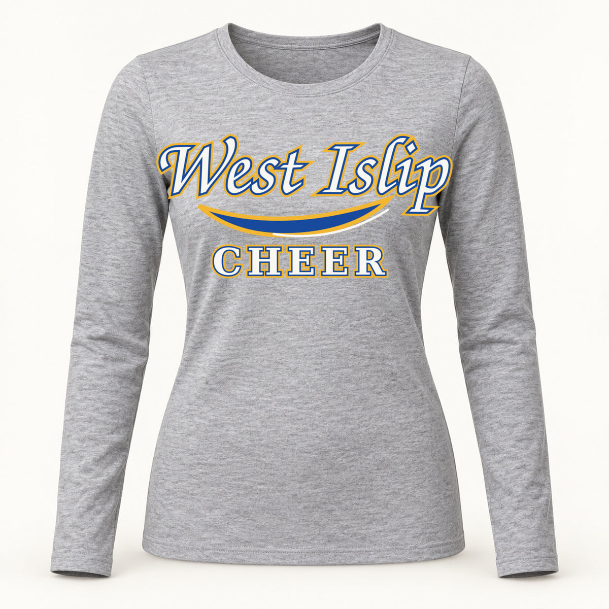 West Islip Cheer women's varsity script long-sleeve tee in Athletic Heather