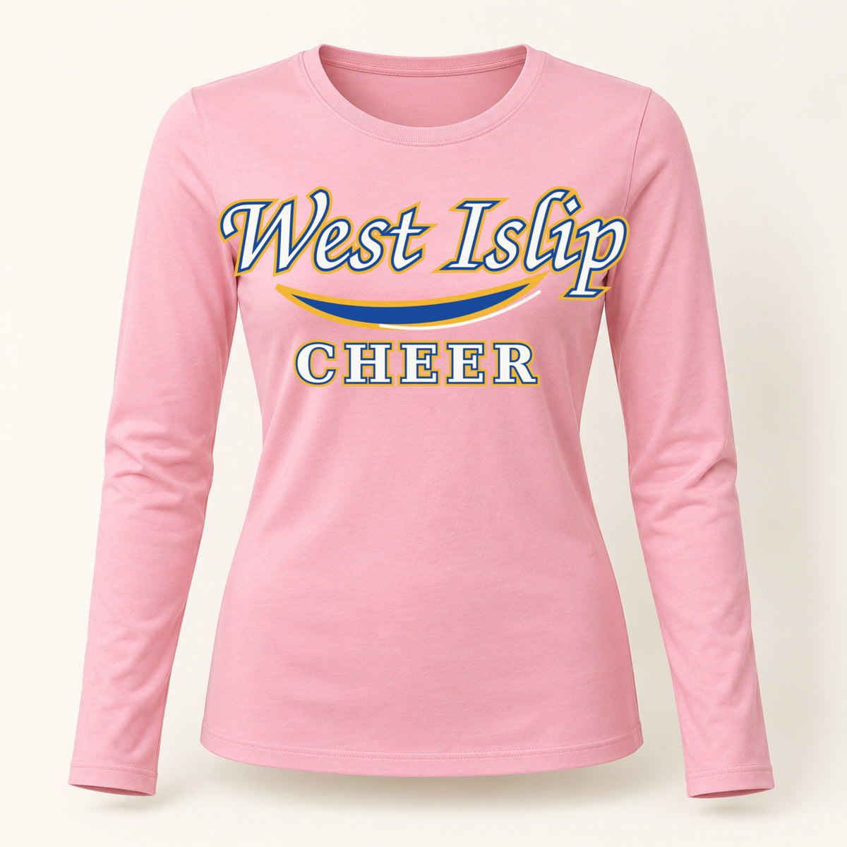 West Islip Cheer women's varsity script long-sleeve tee in Candy Pink