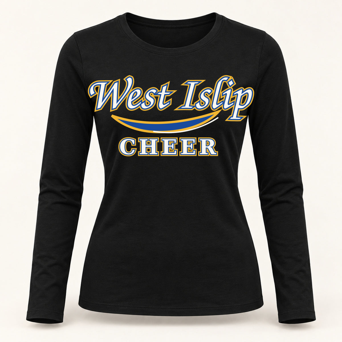 West Islip Cheer women's varsity script long-sleeve tee in Jet Black