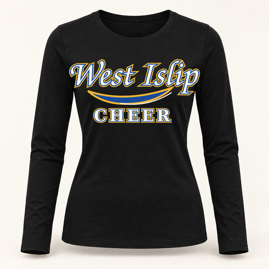 West Islip Cheer women's varsity script long-sleeve tee in Jet Black
