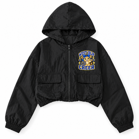 West Islip Cheer Little Lions Waving Cub black youth cropped full-zip windbreaker front mockup