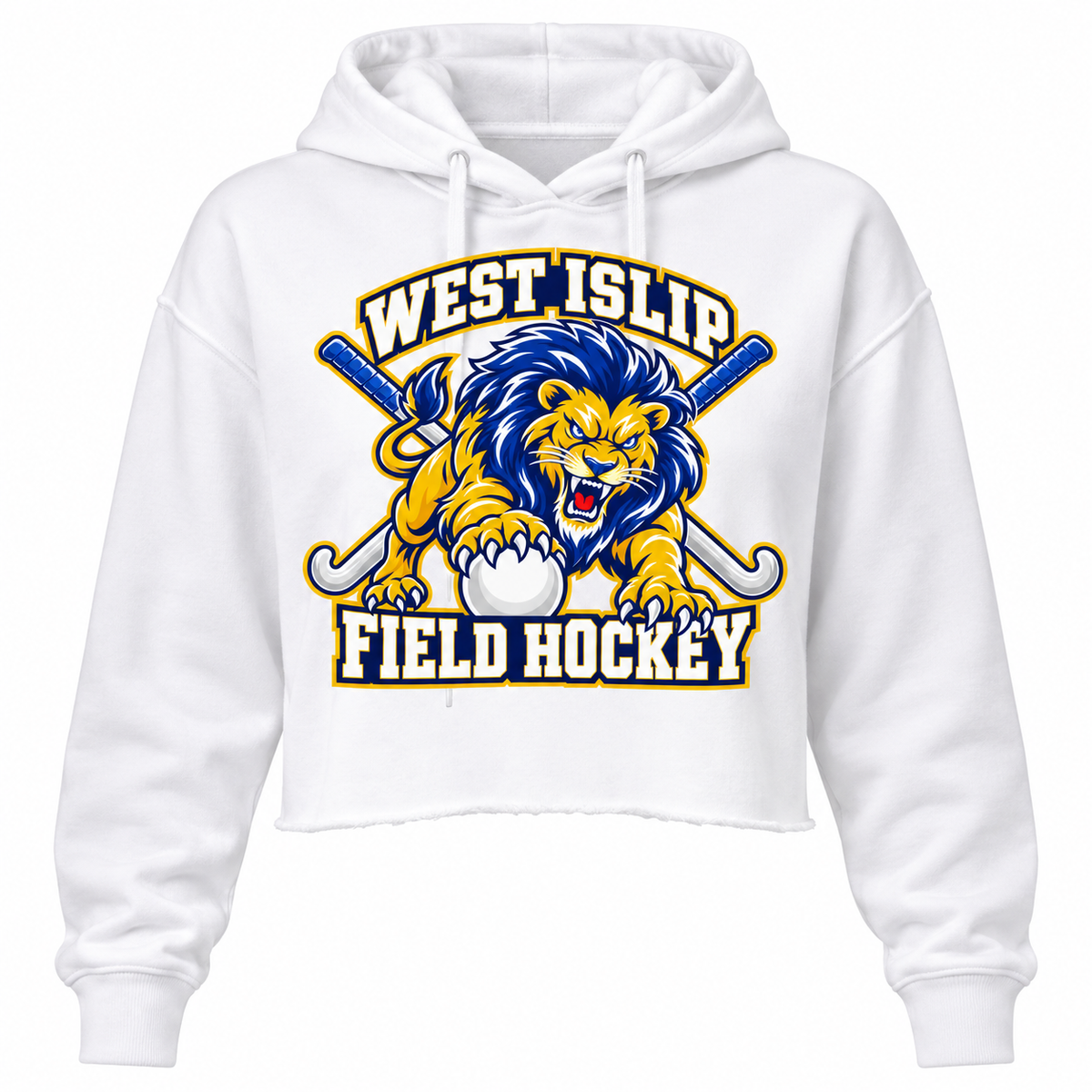 West Islip Field Hockey Pounce Lion Women's Cropped Hoodie in White