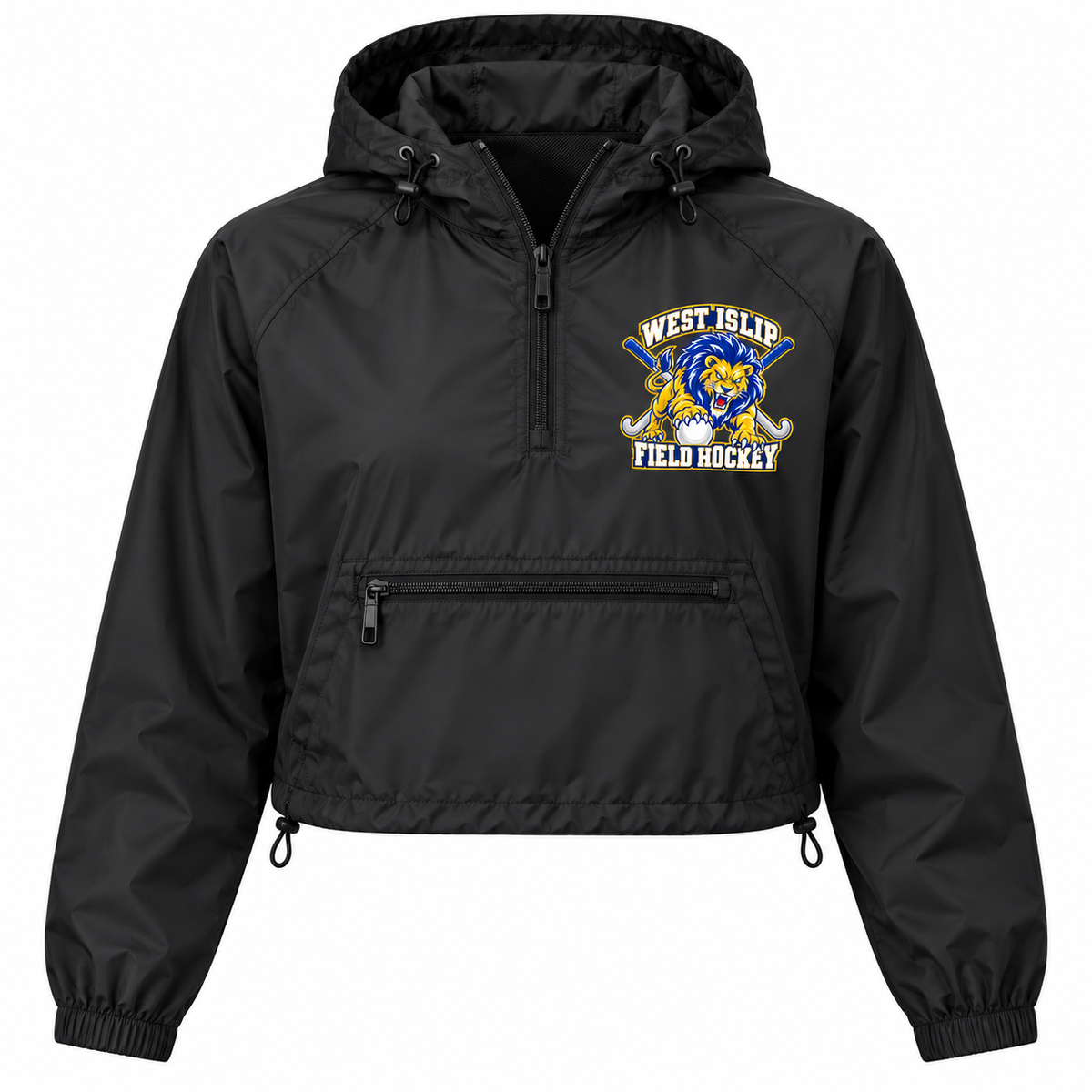 West Islip Field Hockey Pounce Lion Women's Crop Windbreaker in Black