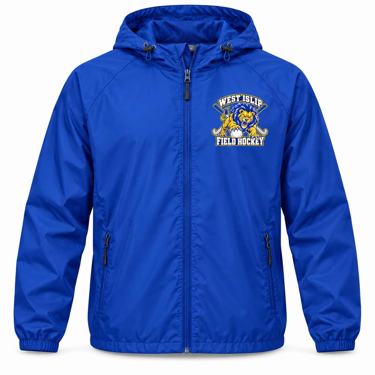 West Islip Field Hockey Pounce Lion Hooded Windbreaker in Royal Blue