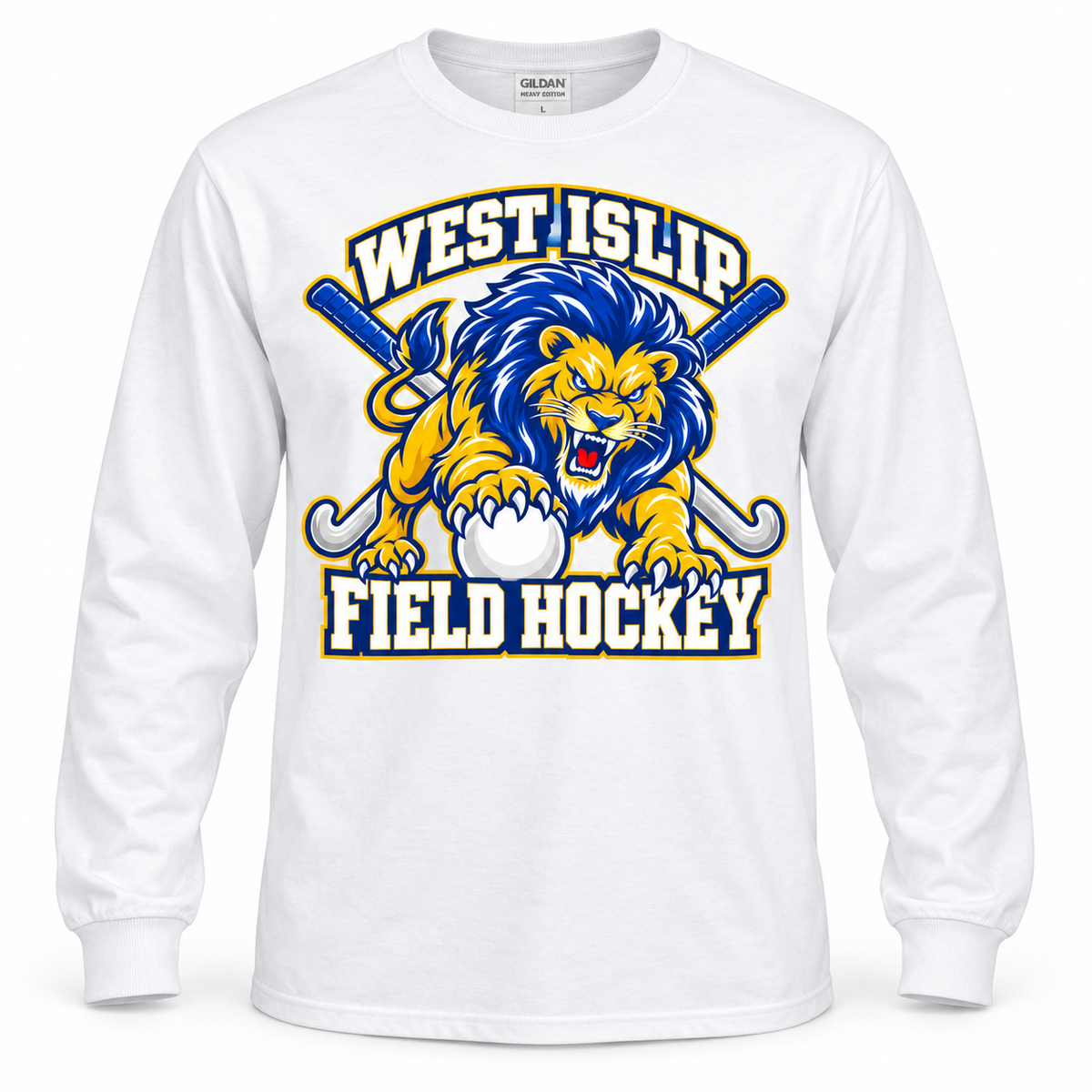 West Islip Field Hockey Pounce Lion Long Sleeve Tee in White