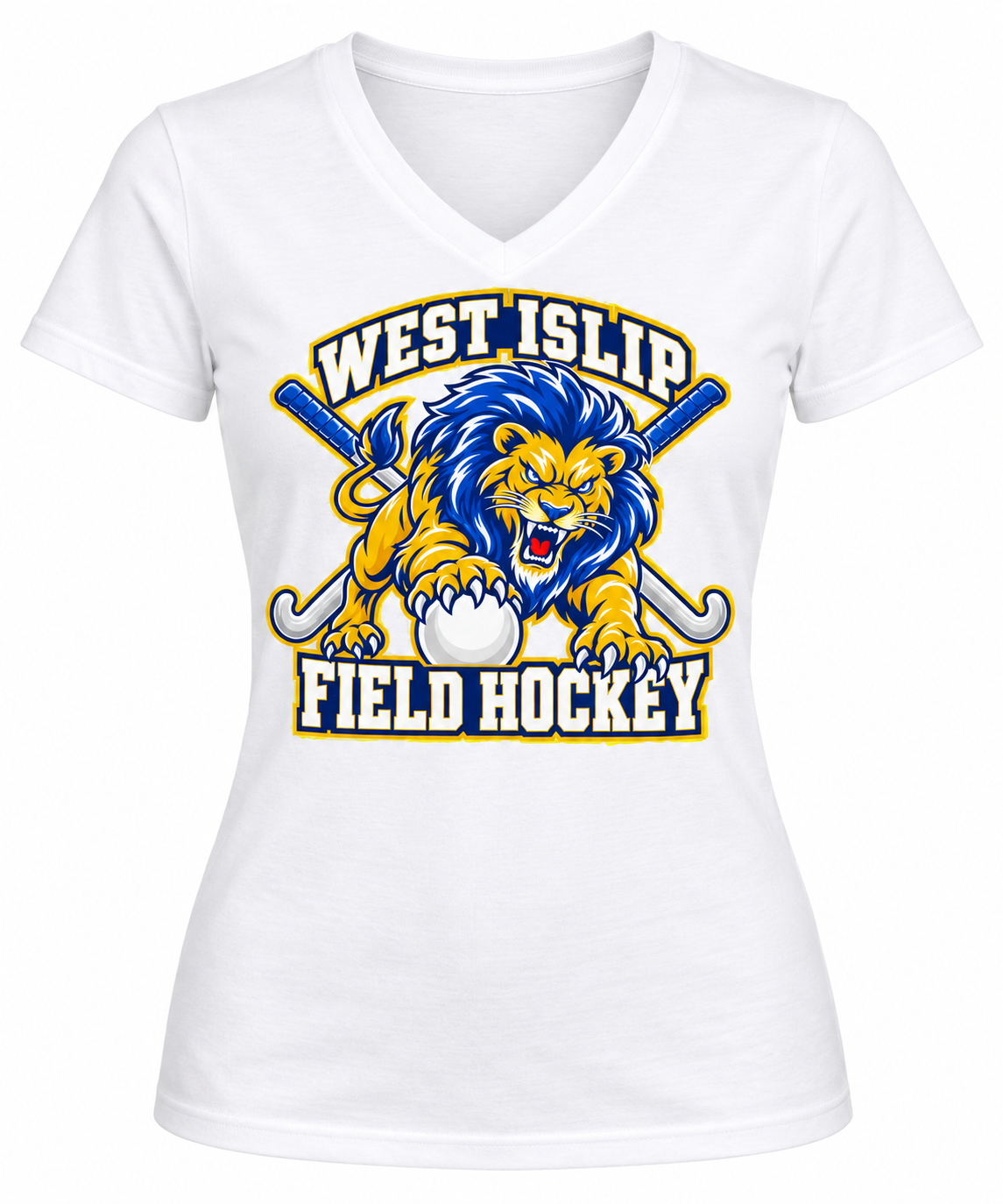 West Islip Field Hockey Pounce Lion Women's V-Neck Tee in White