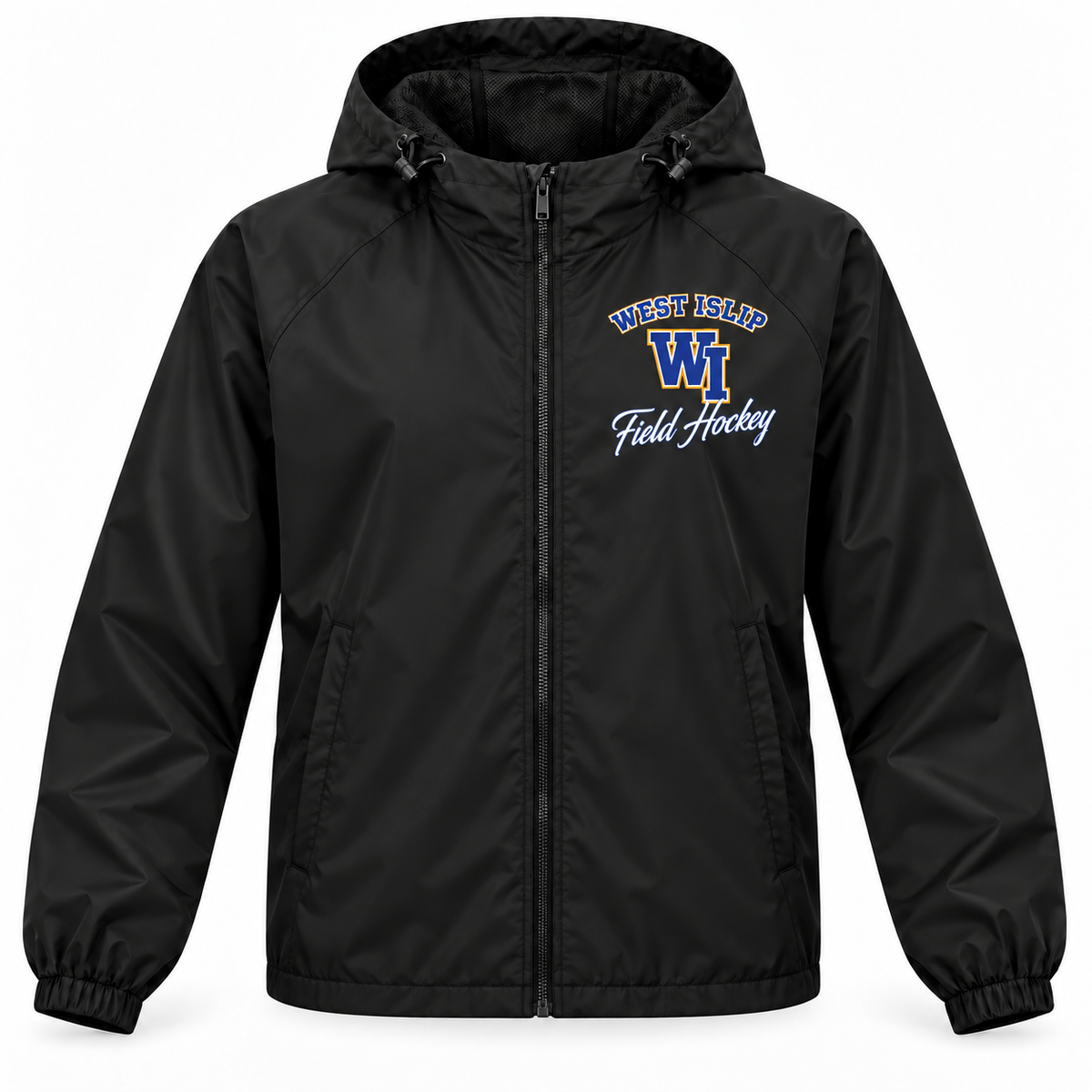 West Islip Field Hockey WI Monogram black regular-length unisex windbreaker