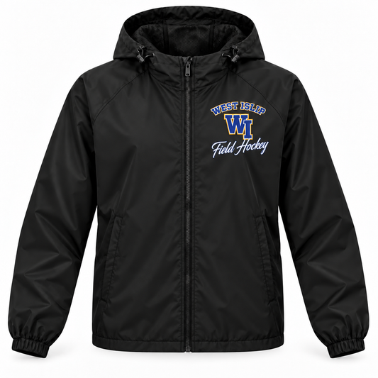 West Islip Field Hockey WI Monogram black regular-length unisex windbreaker