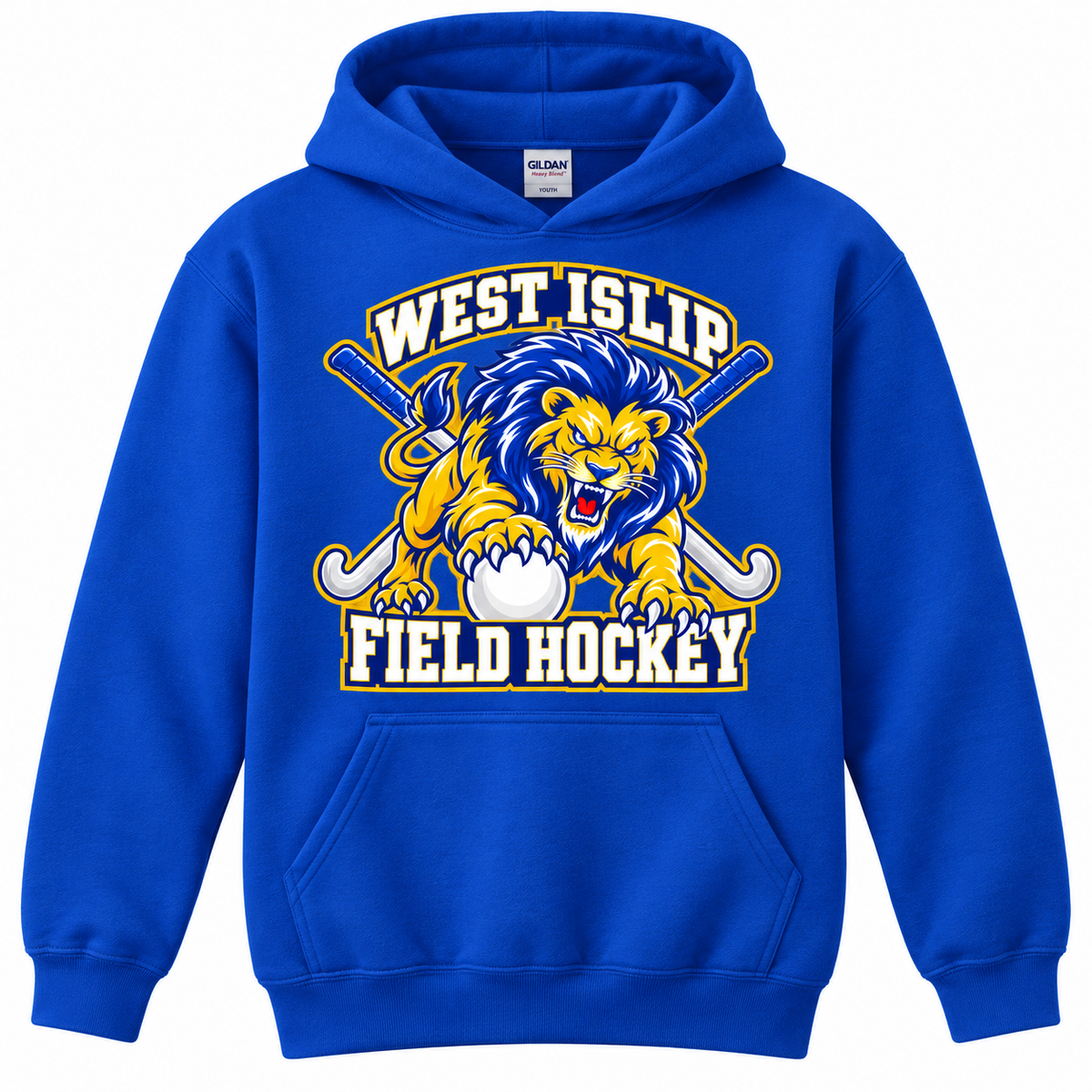 West Islip Field Hockey Pounce Lion Youth Hoodie in Royal Blue