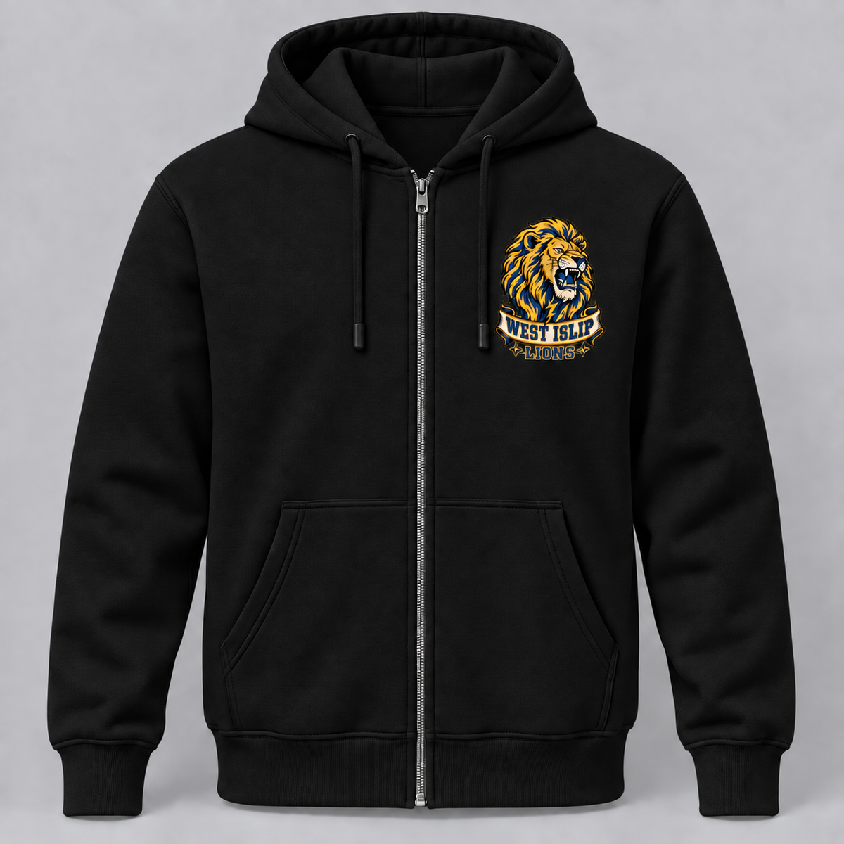 West Islip Flash Lion full-zip hoodie in Black