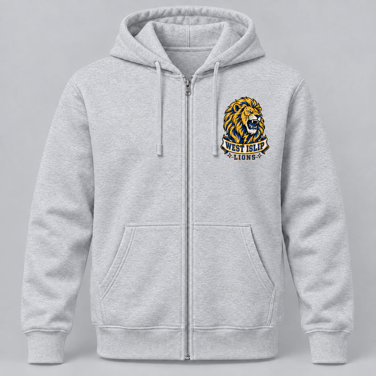 West Islip Flash Lion full-zip hoodie in Heather Gray