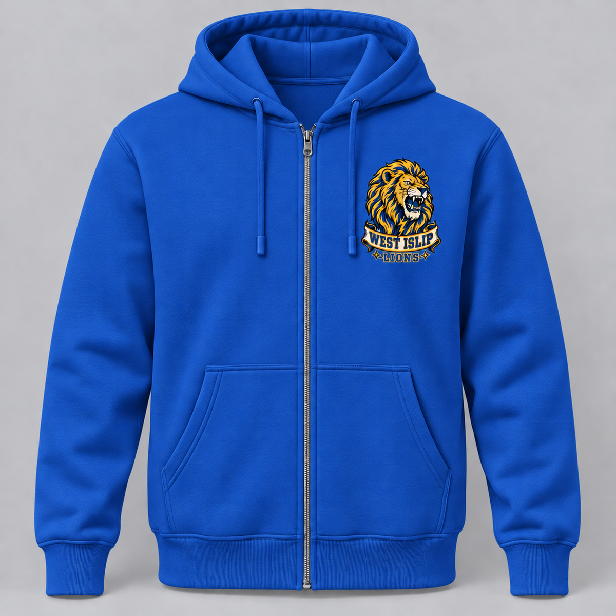West Islip Flash Lion full-zip hoodie in Royal