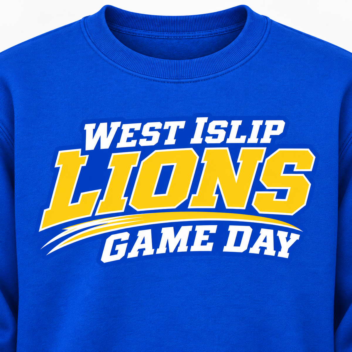 West Islip Lions Game Day gold and white print detail