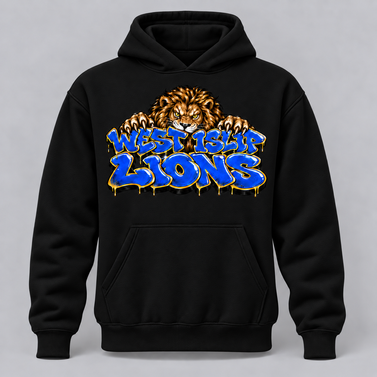 West Islip Graffiti Lion pullover hoodie in Black