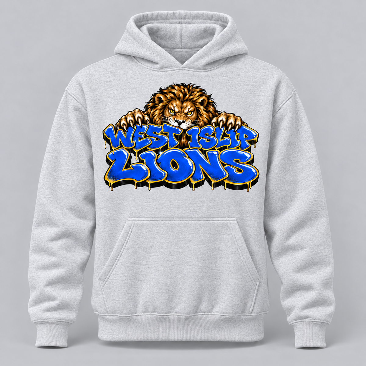 West Islip Graffiti Lion pullover hoodie in Heather Gray