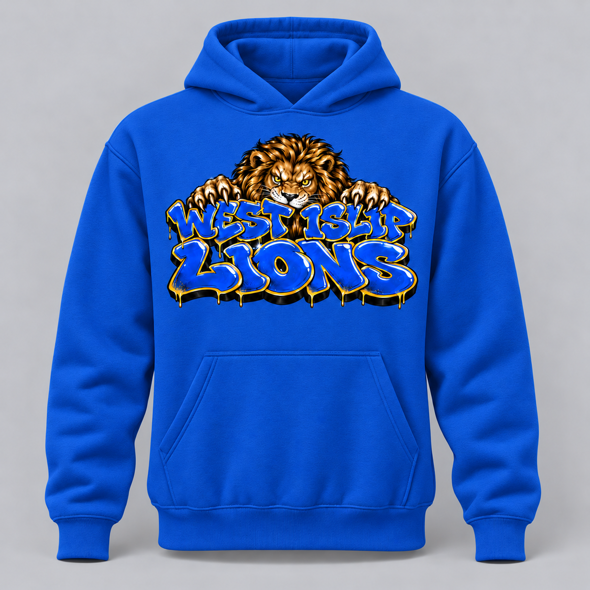 West Islip Graffiti Lion pullover hoodie in Royal