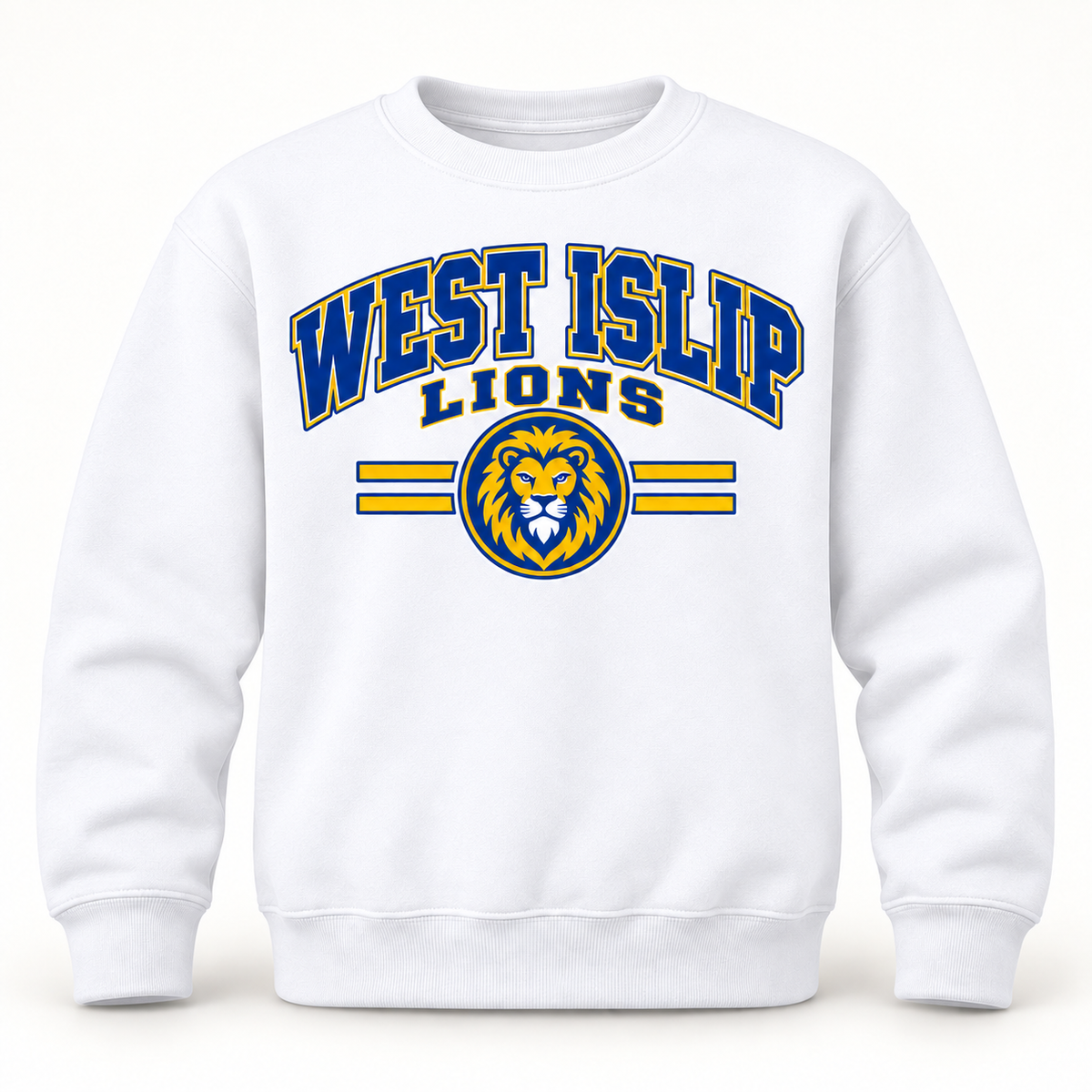 West Islip Lions Varsity Kid Youth Crewneck Sweatshirt — White front view