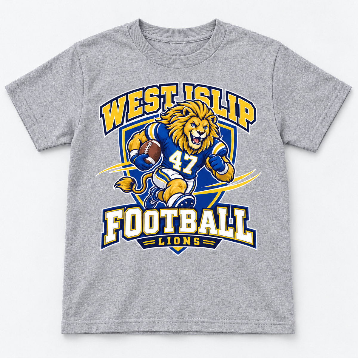 West Islip Lions Football Sport Mode Youth Tee — Heather gray front view