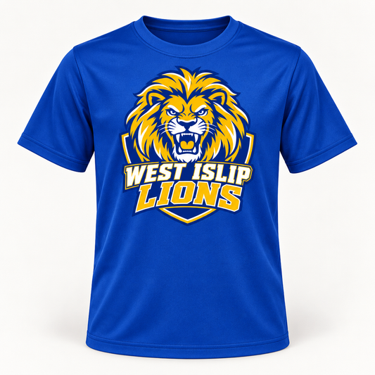 West Islip Lions Crest Youth Performance Tee — Sport Royal front view