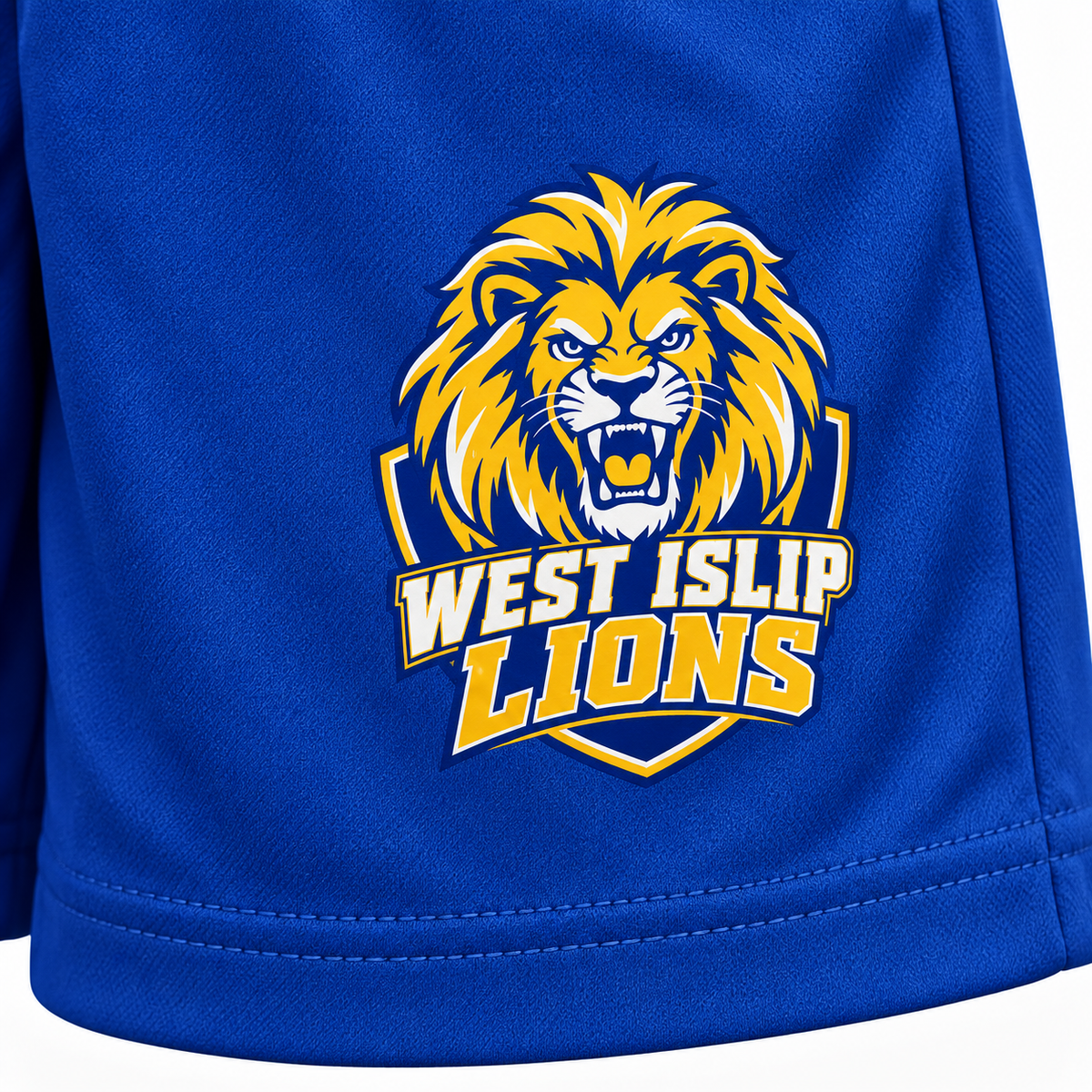 West Islip Lions Crest Youth 7-Inch Athletic Shorts with Pockets — Sport Royal detail view