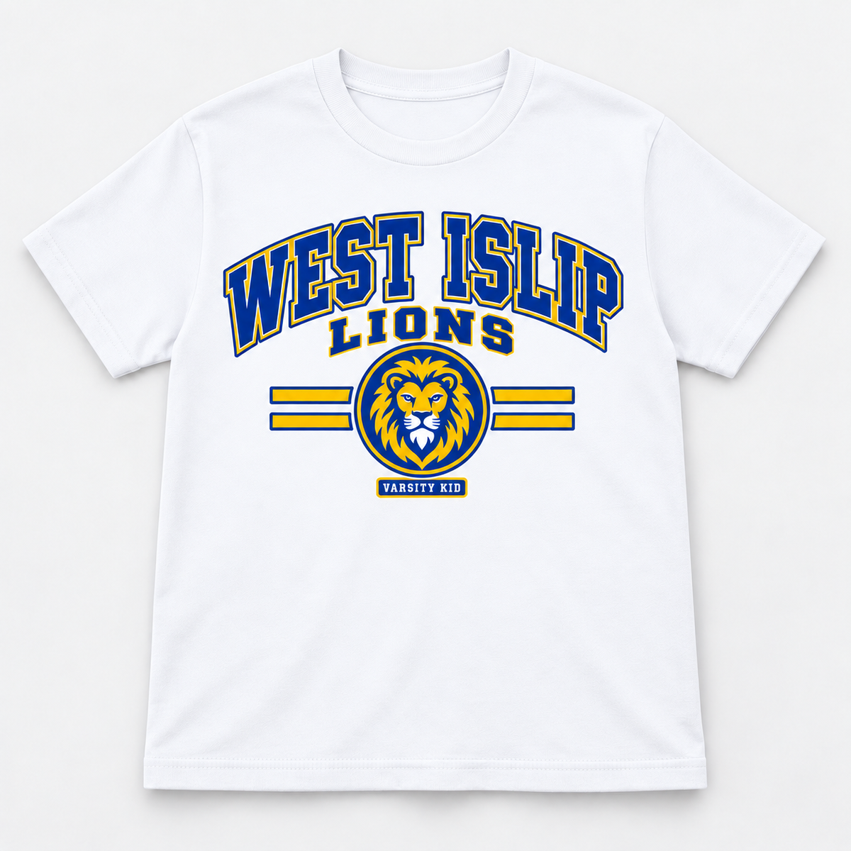 West Islip Lions Varsity Kid Youth Tee — White front view