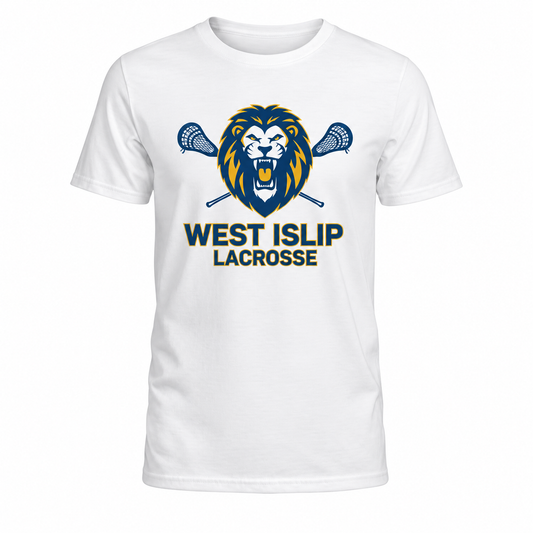 West Islip Lacrosse Premium White T-Shirt — front view on a clean studio background