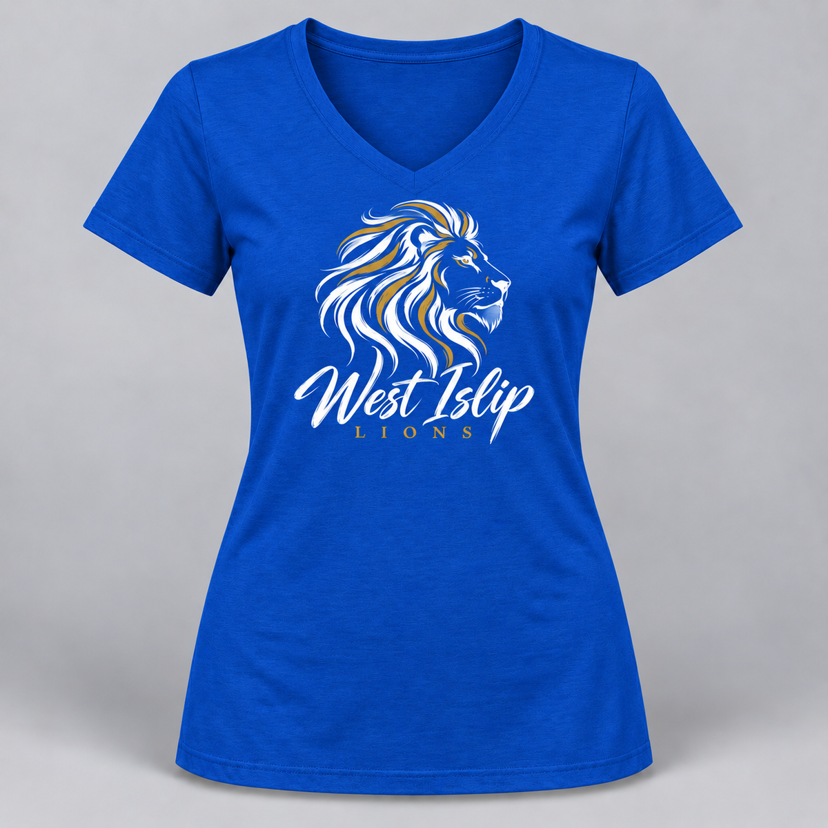 West Islip Lions Brushline Women's V-Neck Tee in Royal