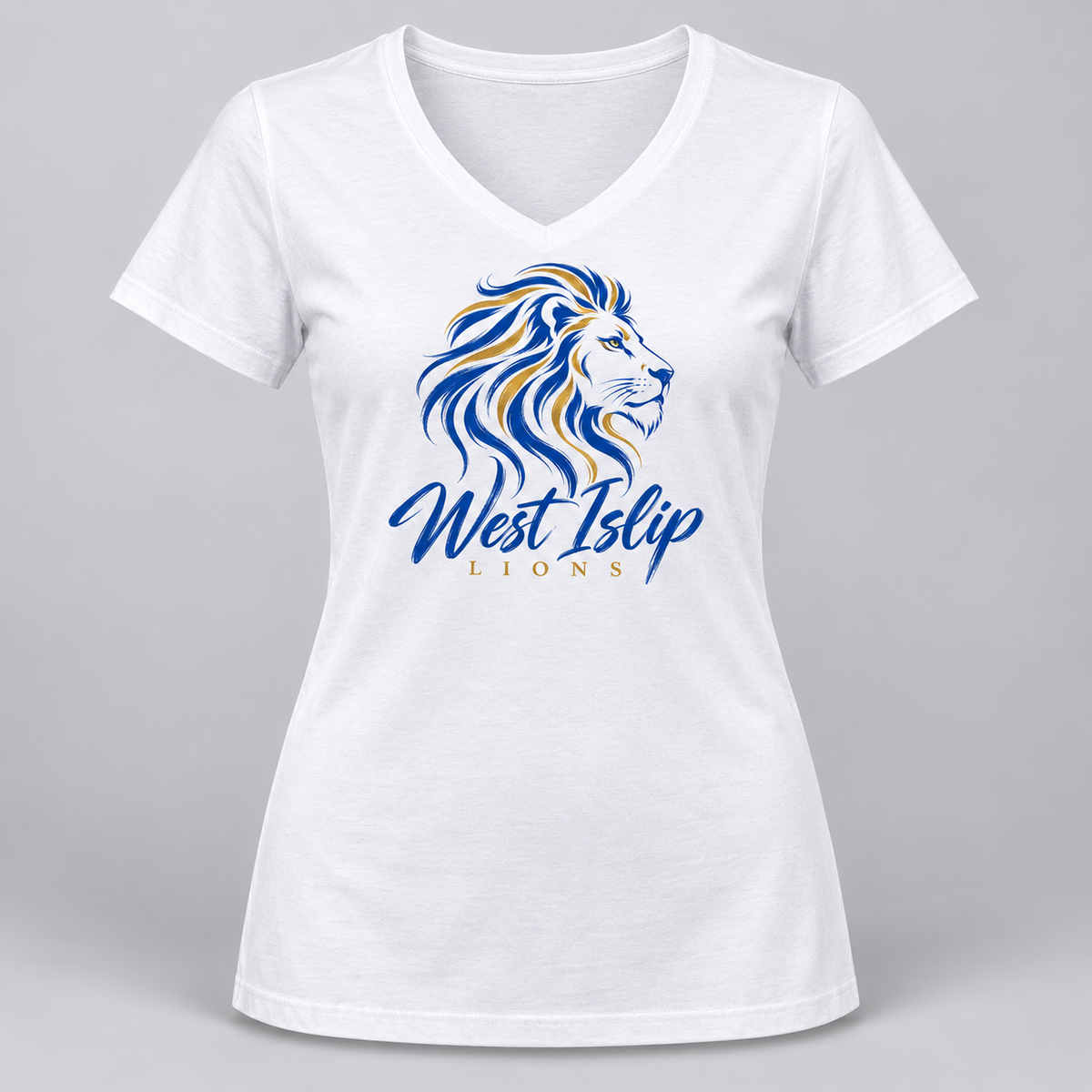 West Islip Lions Brushline Women's V-Neck Tee in White
