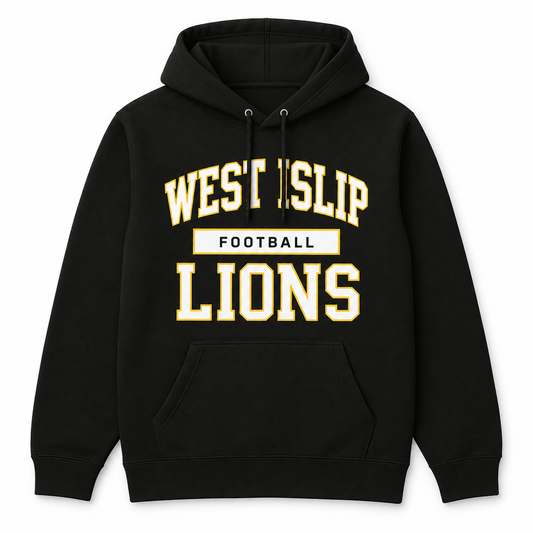 West Islip Lions Football Hoodie – Premium Heavyweight Collegiate Spirit Wear — studio product view