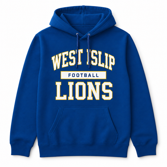 West Islip Lions Football Premium Hoodie — studio product view