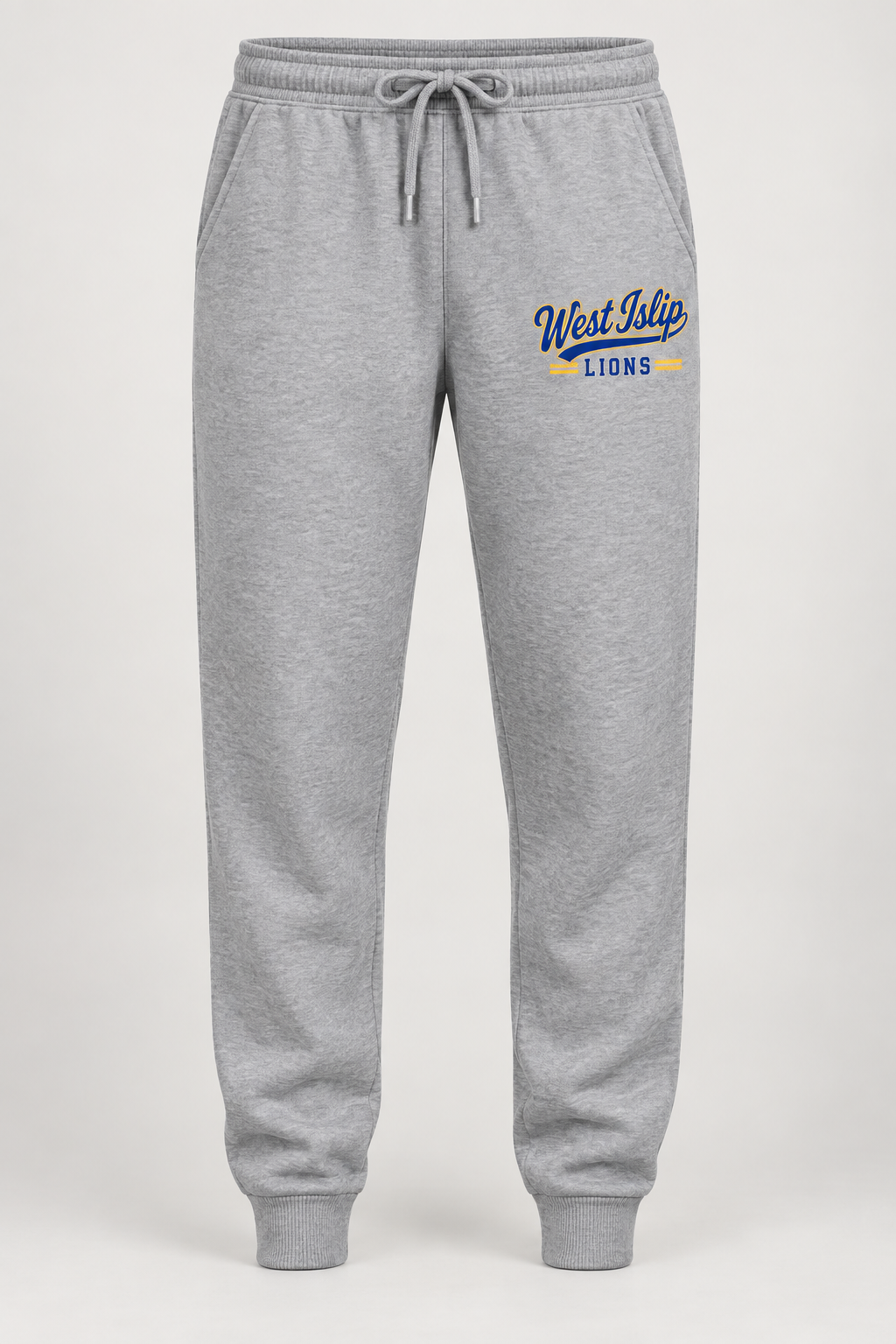 West Islip Lions Heritage Script Joggers in Heather Gray — front view