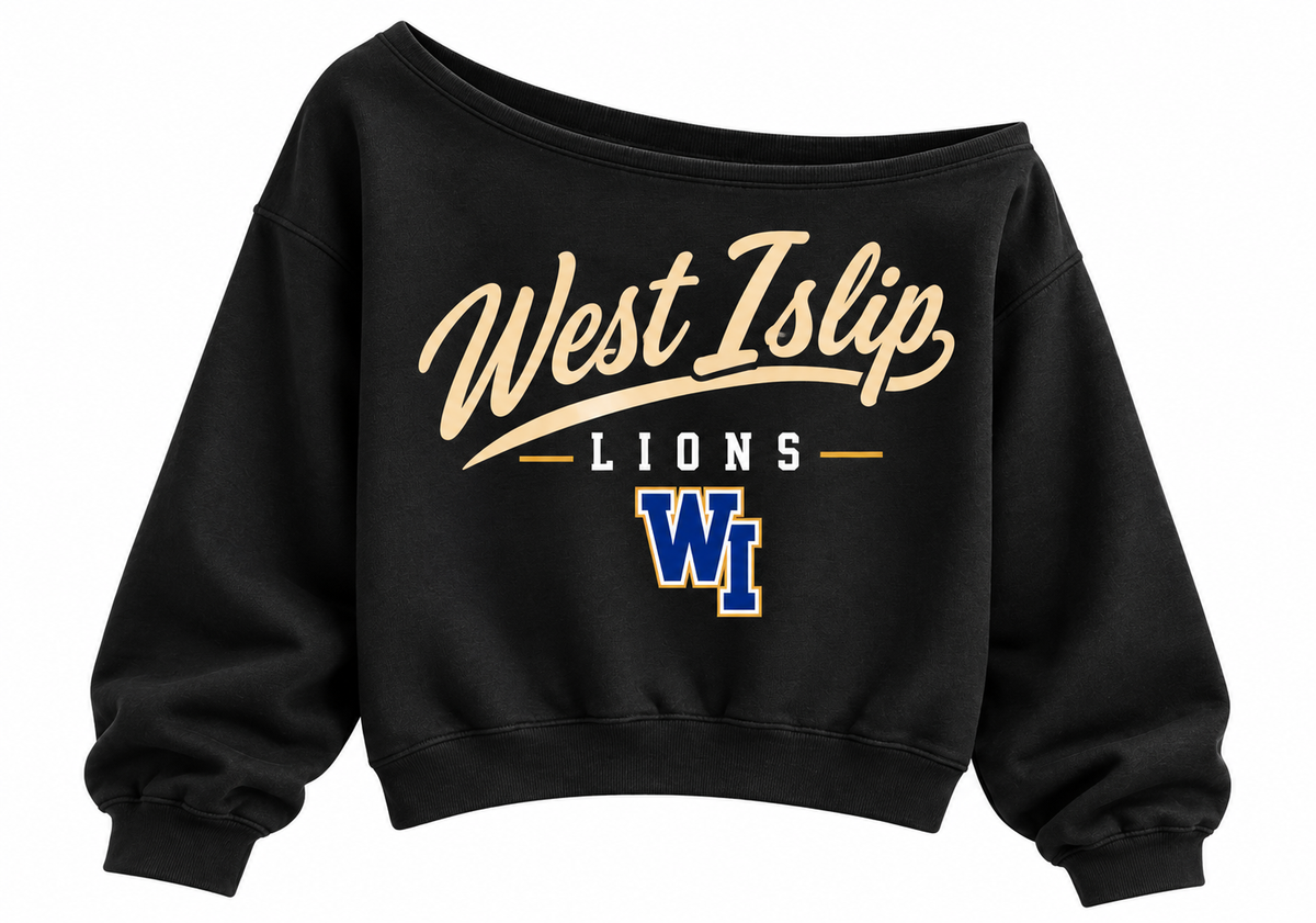 West Islip Lions off-shoulder crop crewneck in Black
