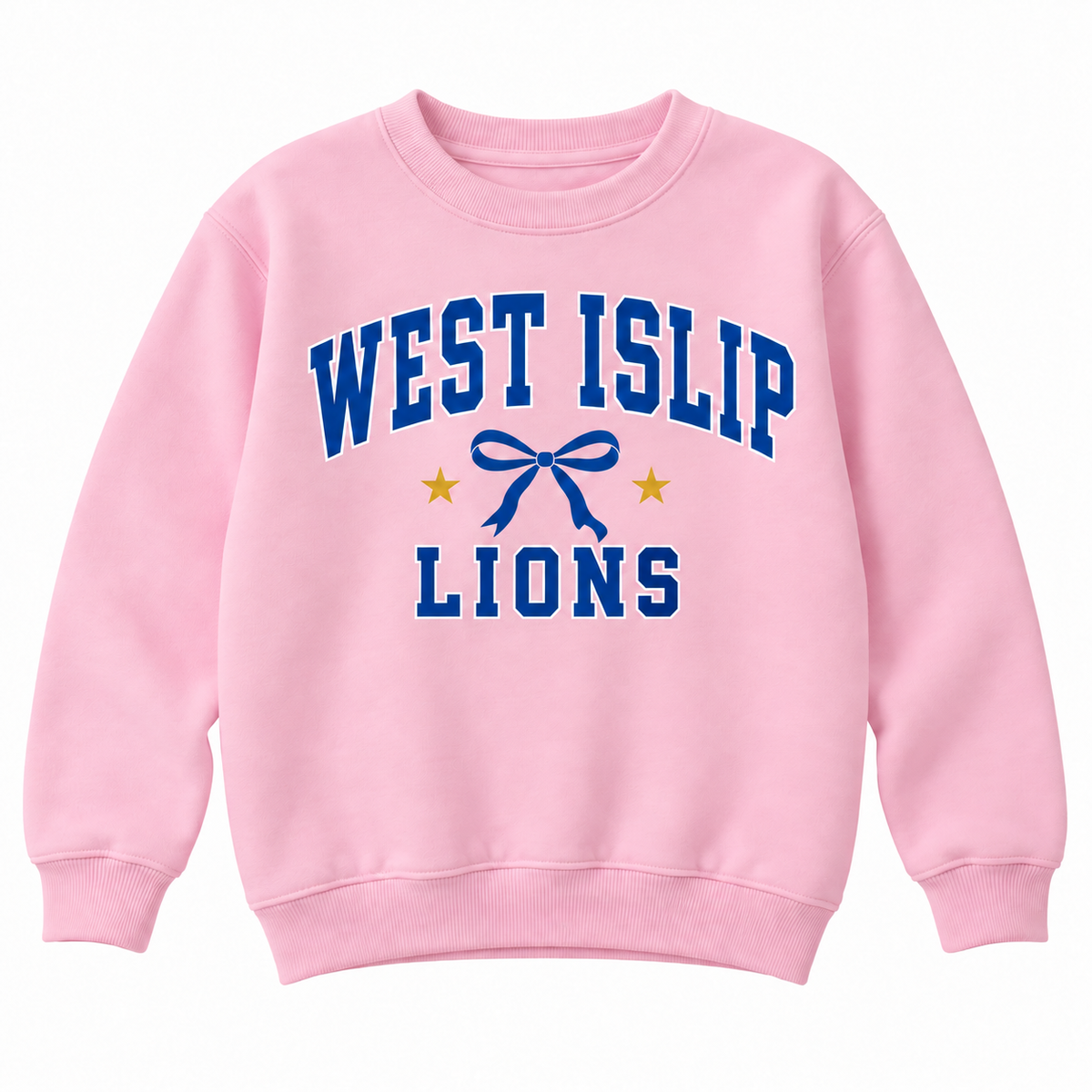 West Islip Lions Girls Preppy Bow Youth Crewneck - Light Pink