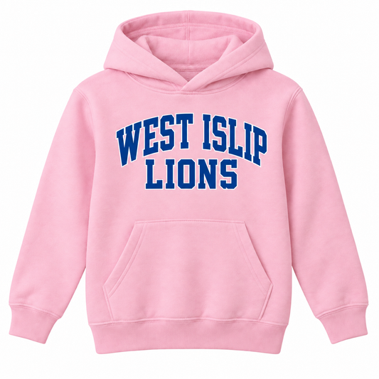 West Islip Lions Girls Classic Varsity Youth Hoodie - Light Pink