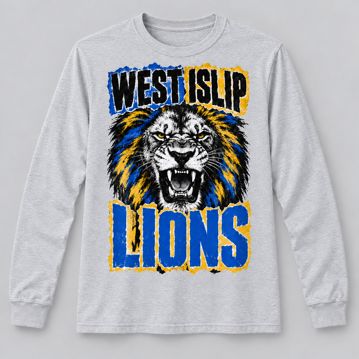 West Islip Lions Punk Roar Long-Sleeve Tee in Heather Gray