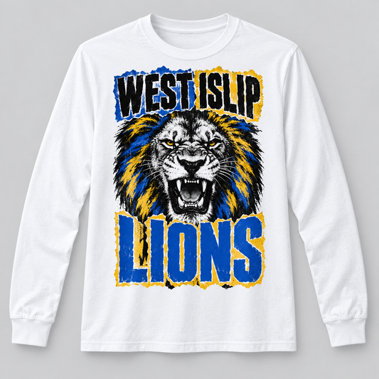 West Islip Lions Punk Roar Long-Sleeve Tee in White